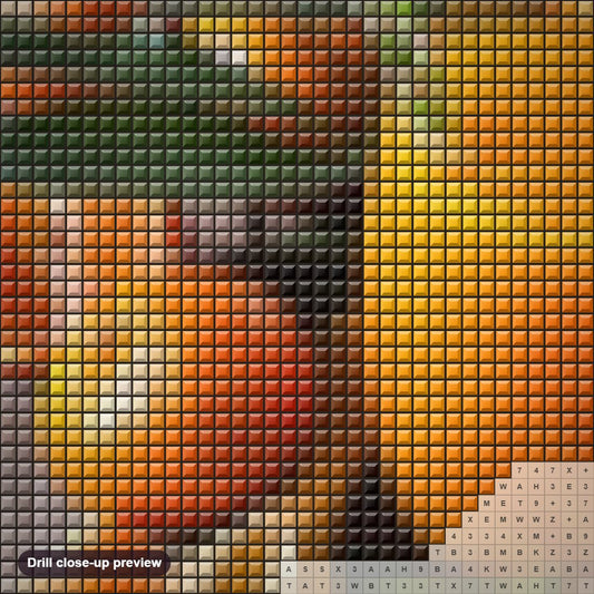 Close-up preview of the Freshly Squeezed Orange Juice diamond painting with square 5D drills and printed canvas symbols