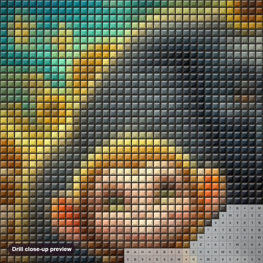 Close-up preview of the Friends of the Jungle diamond painting with square 5D drills and printed canvas symbols