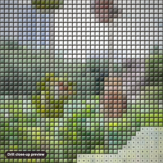 Close-up preview of the Frogs & Turtles on the Rope diamond painting with square 5D drills and printed canvas symbols