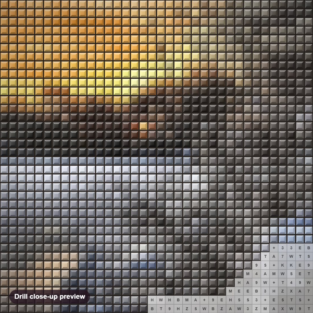 Close-up preview of the Frozen Lake At Sunset diamond painting with square 5D drills and printed canvas symbols