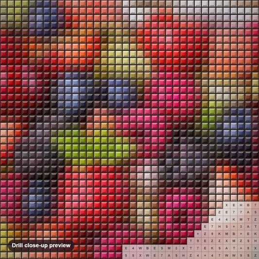 Close-up preview of the Fruits in Heart Shaped Dish diamond painting with square 5D drills and printed canvas symbols