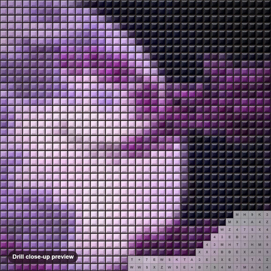 Close-up preview of the Full Moon diamond painting with square 5D drills and printed canvas symbols