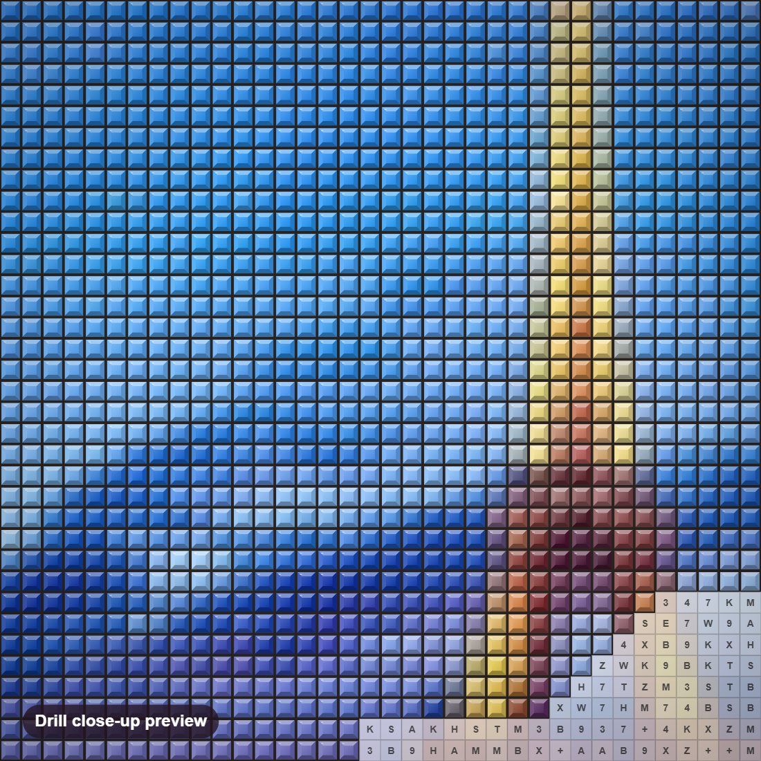 Close-up preview of the Full Moon & Eiffel Tower View diamond painting with square 5D drills and printed canvas symbols