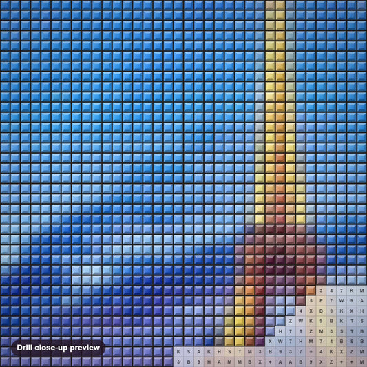 Close-up preview of the Full Moon & Eiffel Tower View diamond painting with square 5D drills and printed canvas symbols