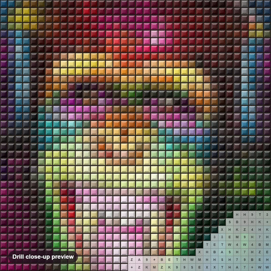 Close-up preview of the Funky Face Monkey diamond painting with square 5D drills and printed canvas symbols