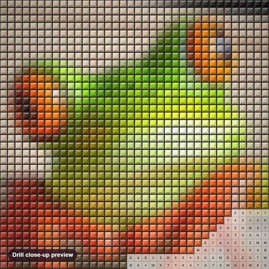 Close-up preview of the Funny Frog diamond painting with square 5D drills and printed canvas symbols