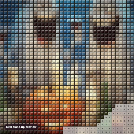 Close-up preview of the Funny Ghost Party diamond painting with square 5D drills and printed canvas symbols