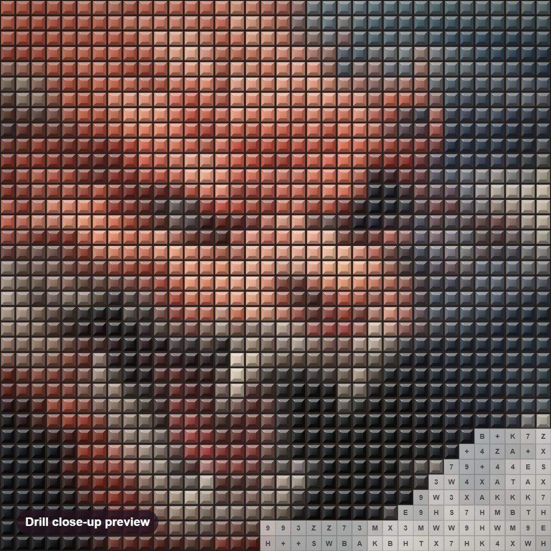 Close-up preview of the Furious Dragon diamond painting with square 5D drills and printed canvas symbols