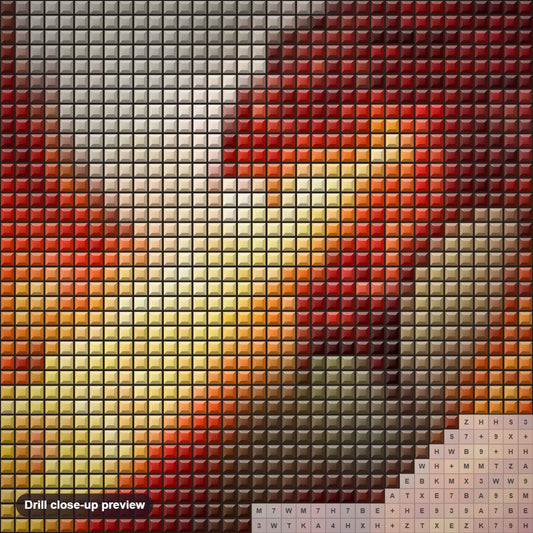 Close-up preview of the Furious Dragon diamond painting with square 5D drills and printed canvas symbols
