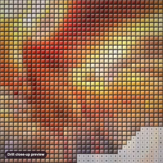 Close-up preview of the Furious Phoenix diamond painting with square 5D drills and printed canvas symbols