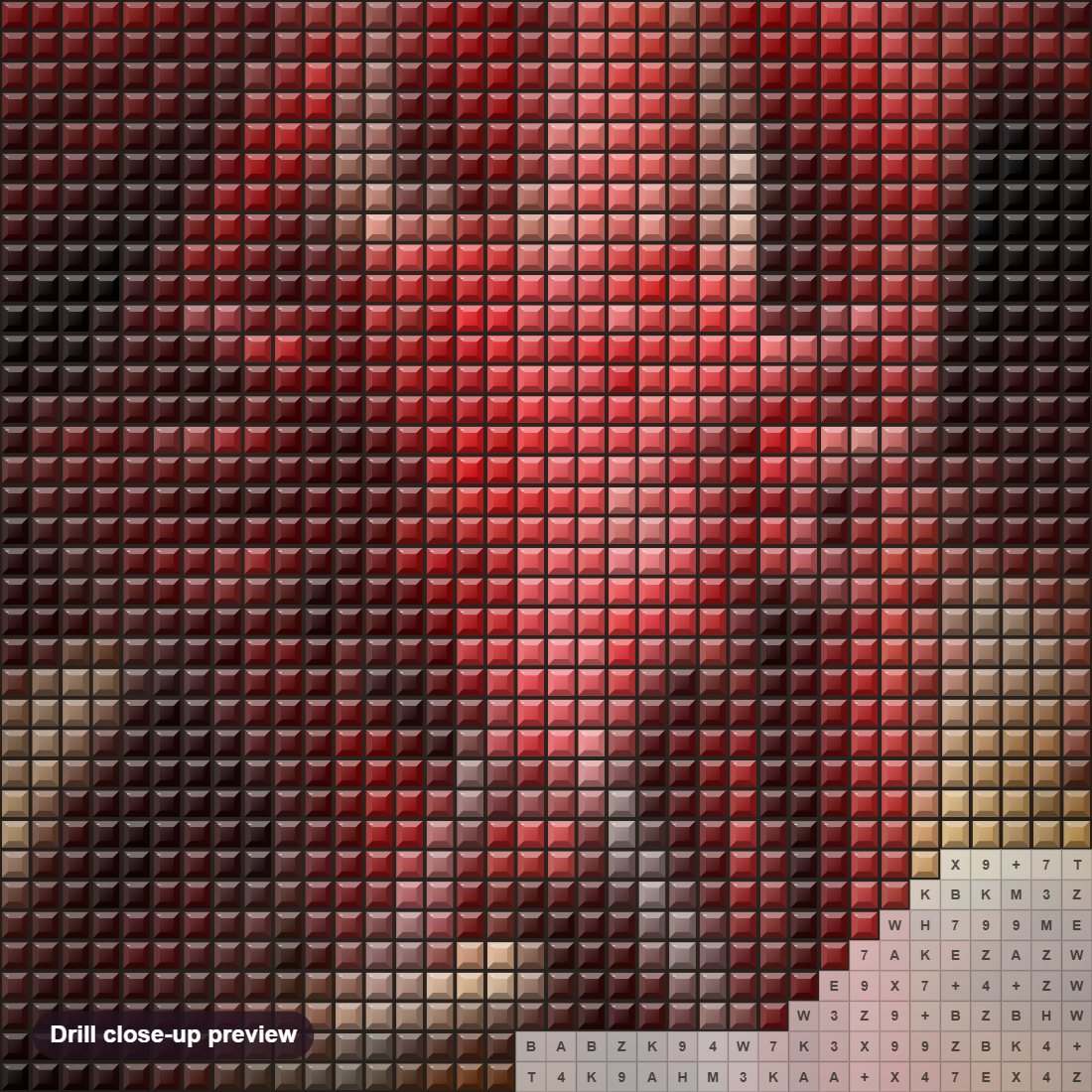 Close-up preview of the Furious Red Dragon diamond painting with square 5D drills and printed canvas symbols