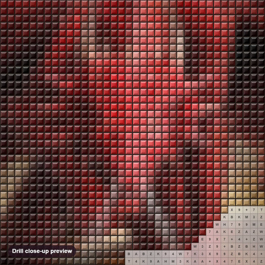 Close-up preview of the Furious Red Dragon diamond painting with square 5D drills and printed canvas symbols