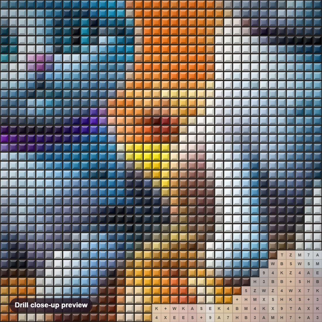 Close-up preview of the Furry Friends in Pumpkin Cart diamond painting with square 5D drills and printed canvas symbols