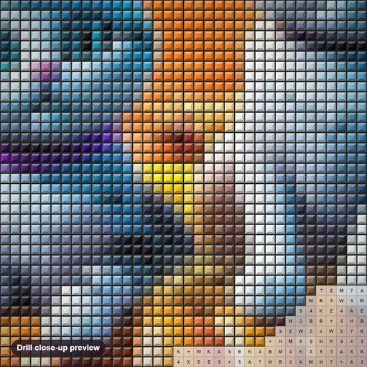 Close-up preview of the Furry Friends in Pumpkin Cart diamond painting with square 5D drills and printed canvas symbols