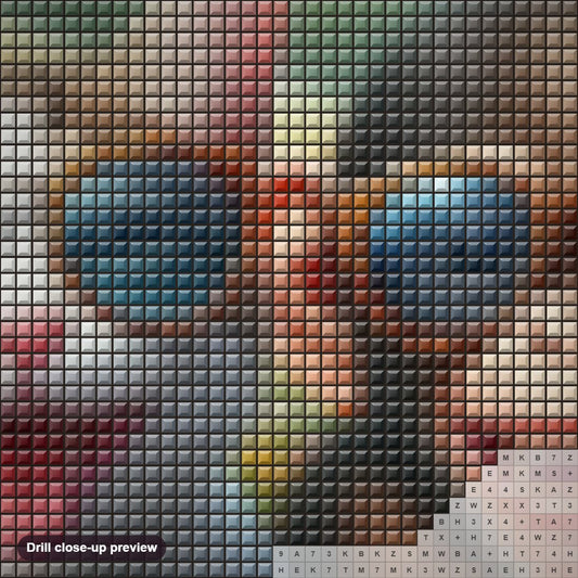 Close-up preview of the Furry Friends In Sun Glasses diamond painting with square 5D drills and printed canvas symbols