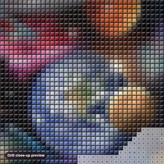 Close-up preview of the Galaxy & Planets diamond painting with square 5D drills and printed canvas symbols