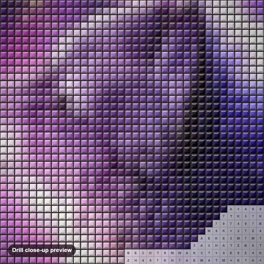 Close-up preview of the Galaxy Wolf diamond painting with square 5D drills and printed canvas symbols