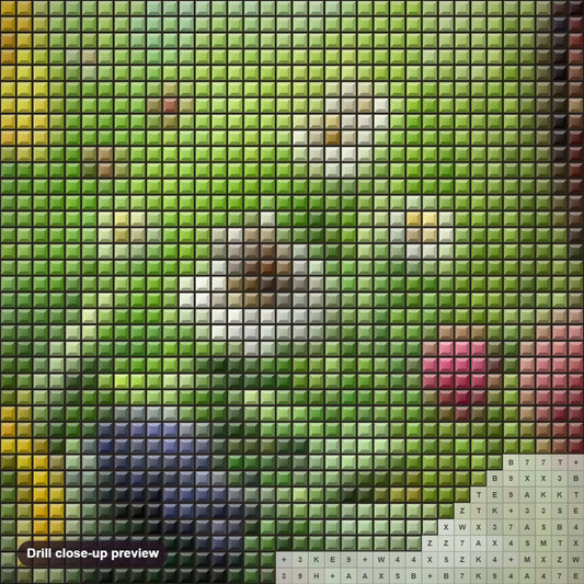 Close-up preview of the Garden with Insects diamond painting with square 5D drills and printed canvas symbols