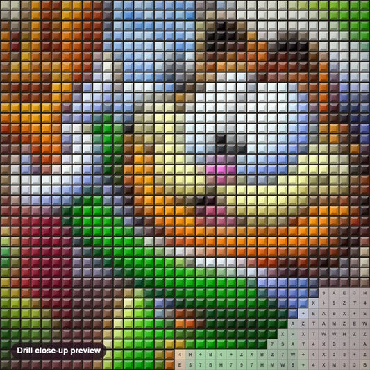 Close-up preview of the Garfield Celebrating Christmas diamond painting with square 5D drills and printed canvas symbols