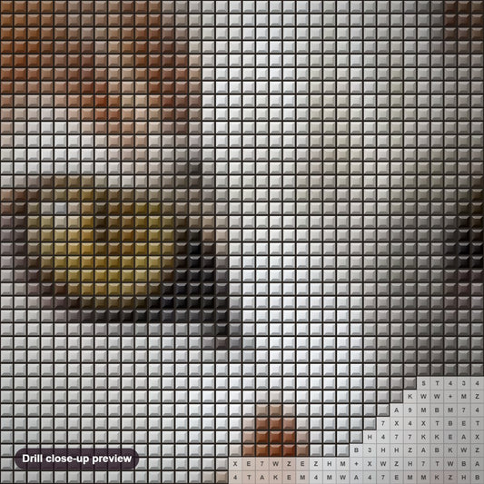 Close-up preview of the Gazing Cat diamond painting with square 5D drills and printed canvas symbols