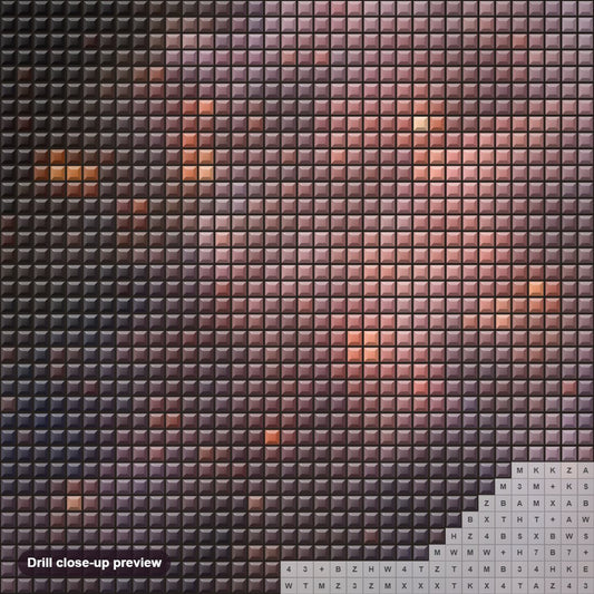 Close-up preview of the Ghost of Cassiopeia diamond painting with square 5D drills and printed canvas symbols