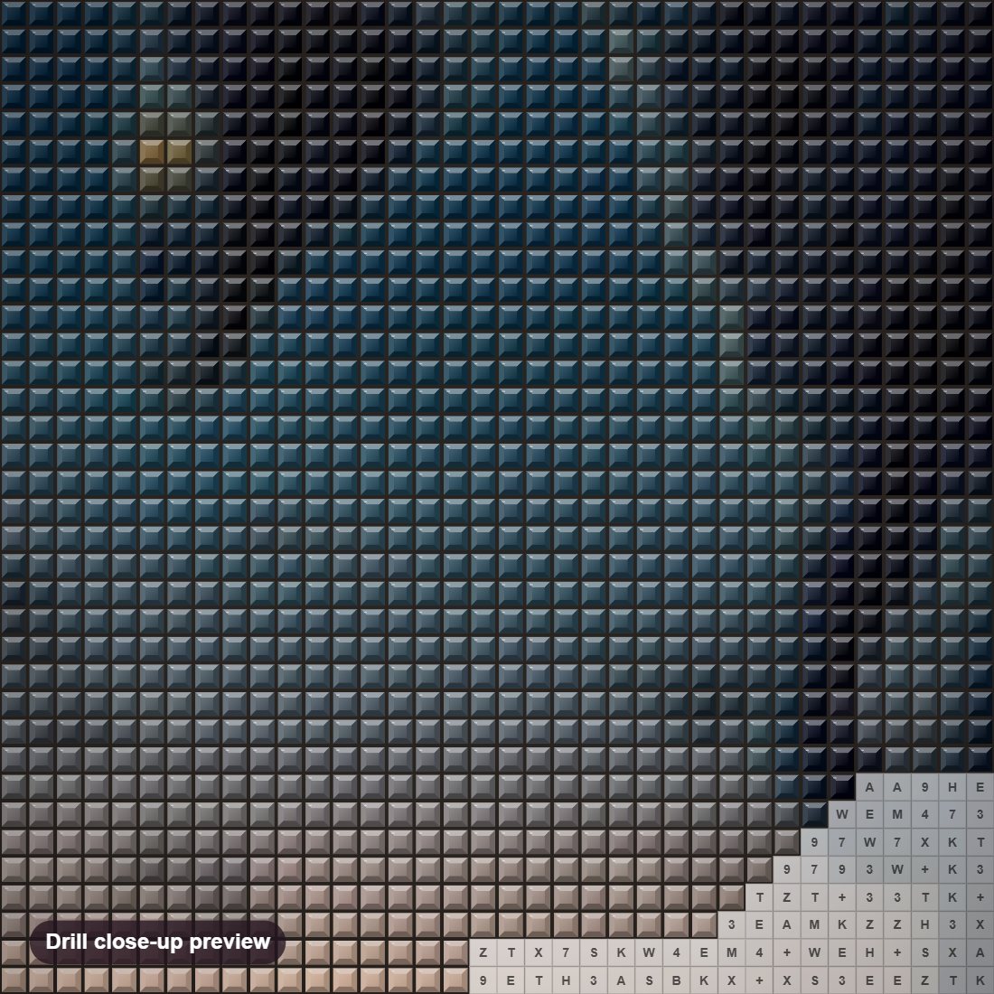 Close-up preview of the Giant Blue Dragon diamond painting with square 5D drills and printed canvas symbols