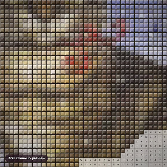 Close-up preview of the Giant Cat diamond painting with square 5D drills and printed canvas symbols