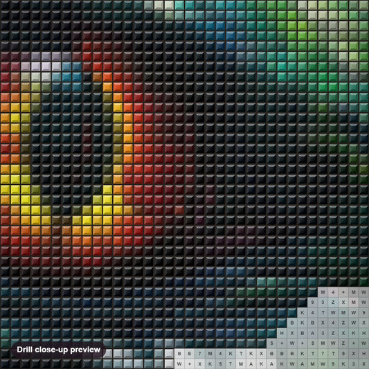 Close-up preview of the Giant Snake Eye diamond painting with square 5D drills and printed canvas symbols
