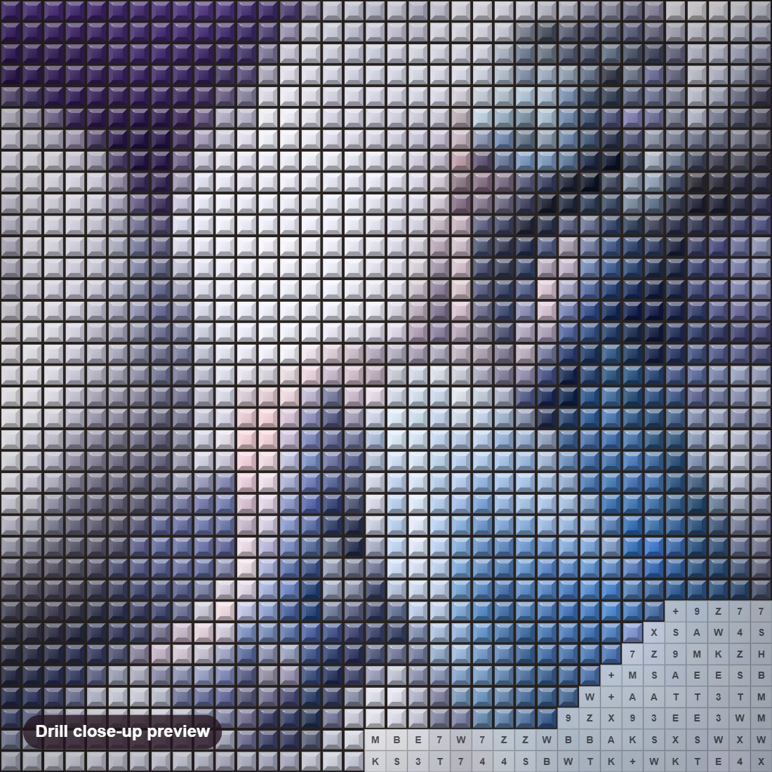 Close-up preview of the Giant Swan & Fairy diamond painting with square 5D drills and printed canvas symbols