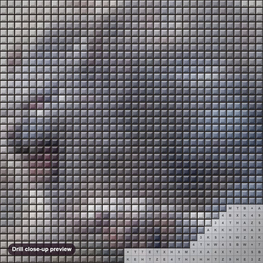 Close-up preview of the Giant White Lion Attacking Village diamond painting with square 5D drills and printed canvas symbols
