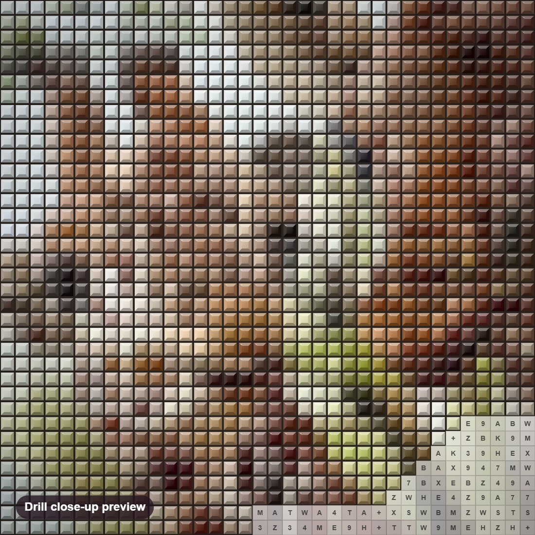 Close-up preview of the Giraffe Couple diamond painting with square 5D drills and printed canvas symbols