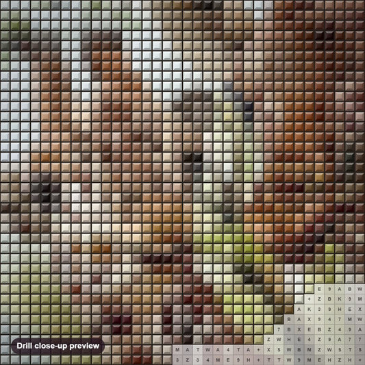 Close-up preview of the Giraffe Couple diamond painting with square 5D drills and printed canvas symbols