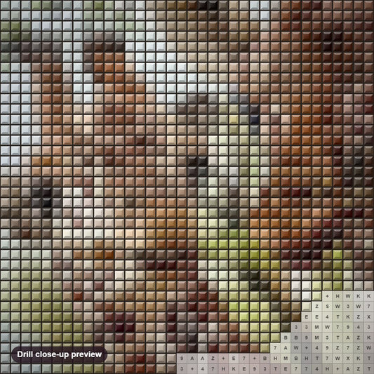 Close-up preview of the Giraffe Pair diamond painting with square 5D drills and printed canvas symbols