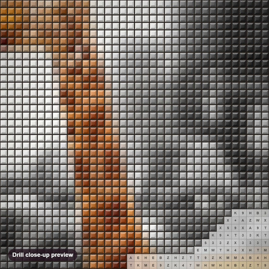 Close-up preview of the Giraffe Travelling in Taxi diamond painting with square 5D drills and printed canvas symbols