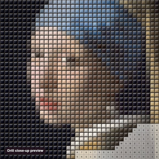 Close-up preview of the Girl Nativity Portrait diamond painting with square 5D drills and printed canvas symbols