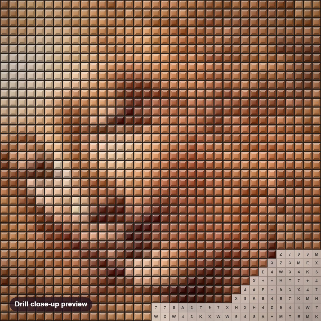 Close-up preview of the Girl Portrait diamond painting with square 5D drills and printed canvas symbols