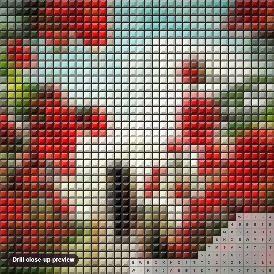 Close-up preview of the Girl Walking in Rose Garden diamond painting with square 5D drills and printed canvas symbols