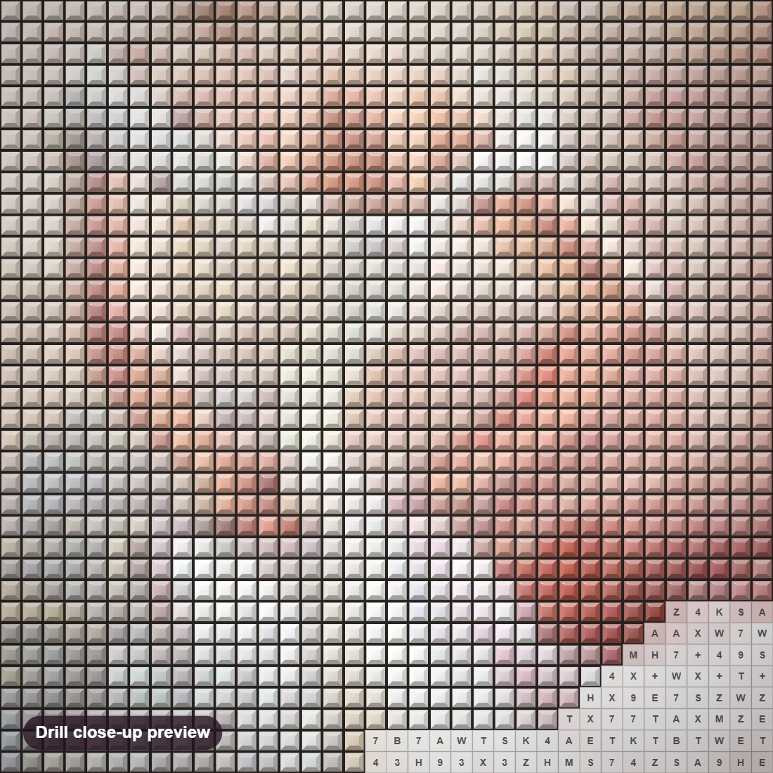 Close-up preview of the Glamorous Dancing Girl diamond painting with square 5D drills and printed canvas symbols