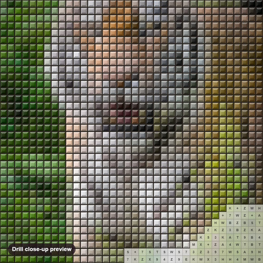 Close-up preview of the Glamorous Tiger diamond painting with square 5D drills and printed canvas symbols