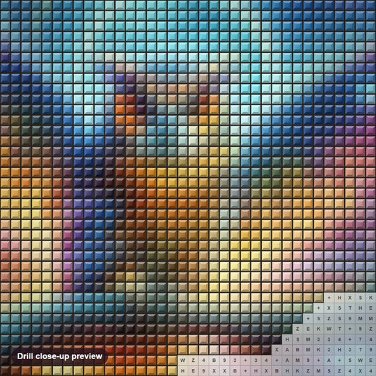 Close-up preview of the Gleaming Feathered Owl diamond painting with square 5D drills and printed canvas symbols