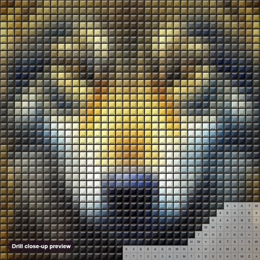 Close-up preview of the Gleaming wolf diamond painting with square 5D drills and printed canvas symbols