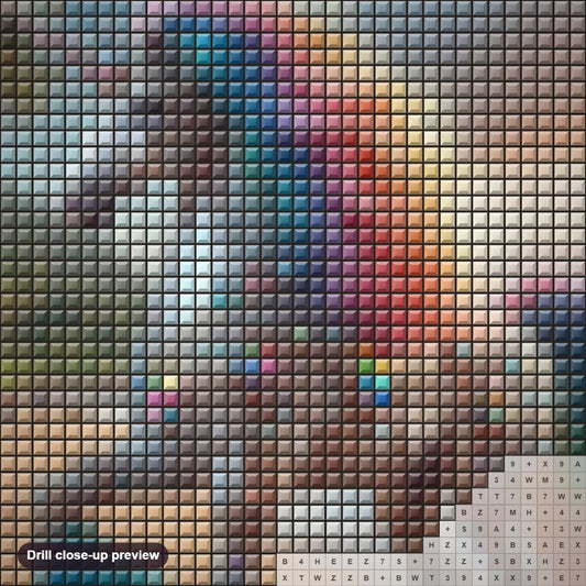 Close-up preview of the Glimmering Beauty Magical Unicorn diamond painting with square 5D drills and printed canvas symbols