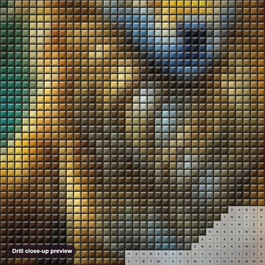 Close-up preview of the Glorious Golden Beast Wolf diamond painting with square 5D drills and printed canvas symbols