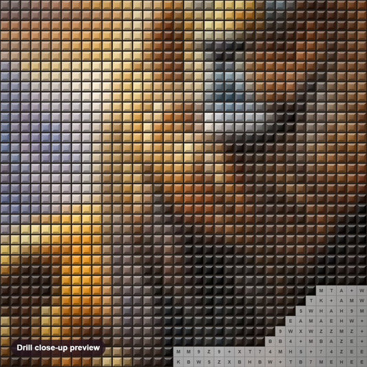 Close-up preview of the Glorious Lion King diamond painting with square 5D drills and printed canvas symbols