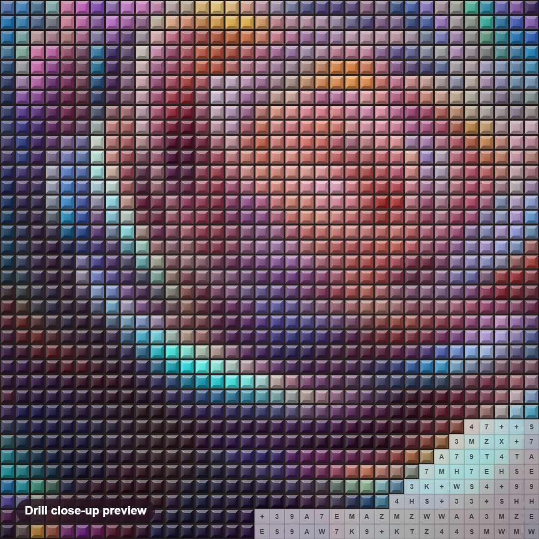 Close-up preview of the Glowing Beauty of Roses diamond painting with square 5D drills and printed canvas symbols
