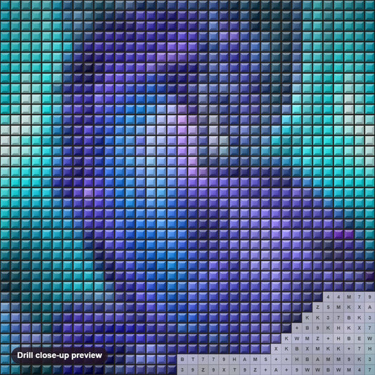 Close-up preview of the Glowing Dragon diamond painting with square 5D drills and printed canvas symbols
