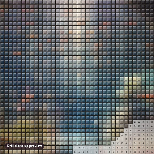 Close-up preview of the Glowing Fish diamond painting with square 5D drills and printed canvas symbols