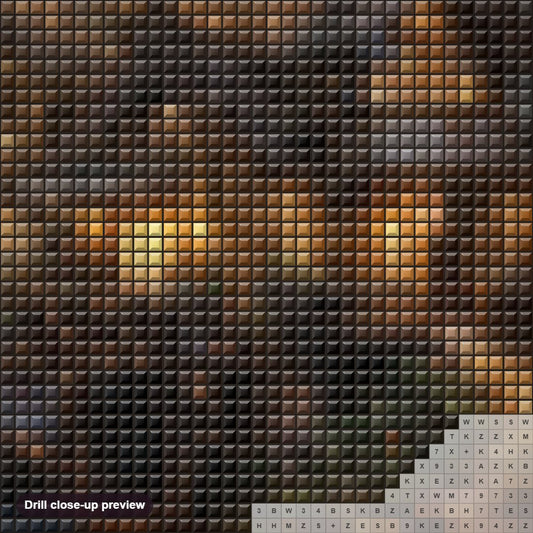Close-up preview of the Gnome Cottage diamond painting with square 5D drills and printed canvas symbols