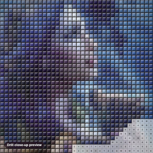 Close-up preview of the Goddess of the Moon & Hunt diamond painting with square 5D drills and printed canvas symbols