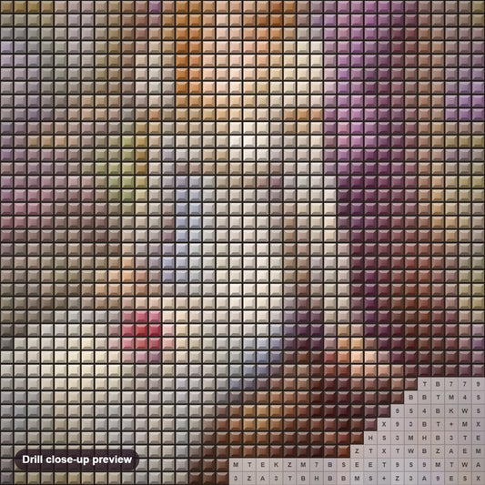 Close-up preview of the Goddess of Unicorns diamond painting with square 5D drills and printed canvas symbols